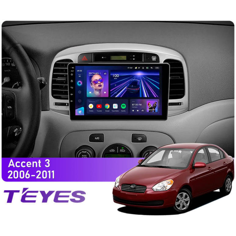 Android head unit Teyes CC3 4+64 Gb Hyundai Accent 3 2006-2011 9″