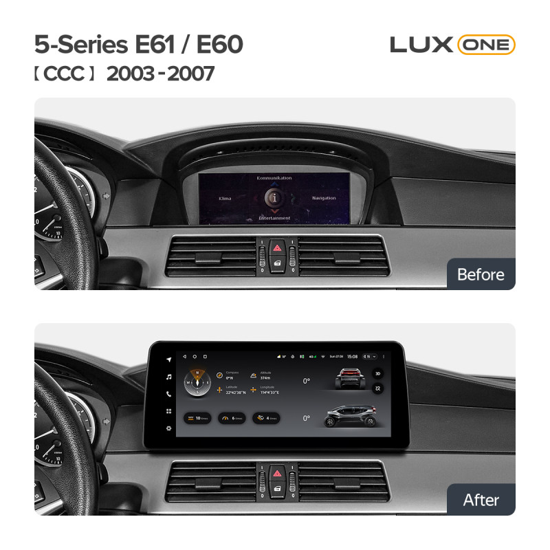 Fest eingebaute Magnetola Teyes LUX ONE 6+128 GB für BMW 5er (E61, E60) mit CCC (2003–2007), 12,3 Zoll.