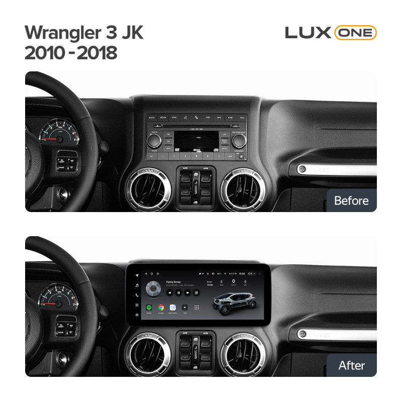 Štátní magnetofon Teyes LUX ONE 6+128 GB s panoramatickým displejem 360° pro Jeep Wrangler 3 JK (YJ) 2010–2018, 12,3