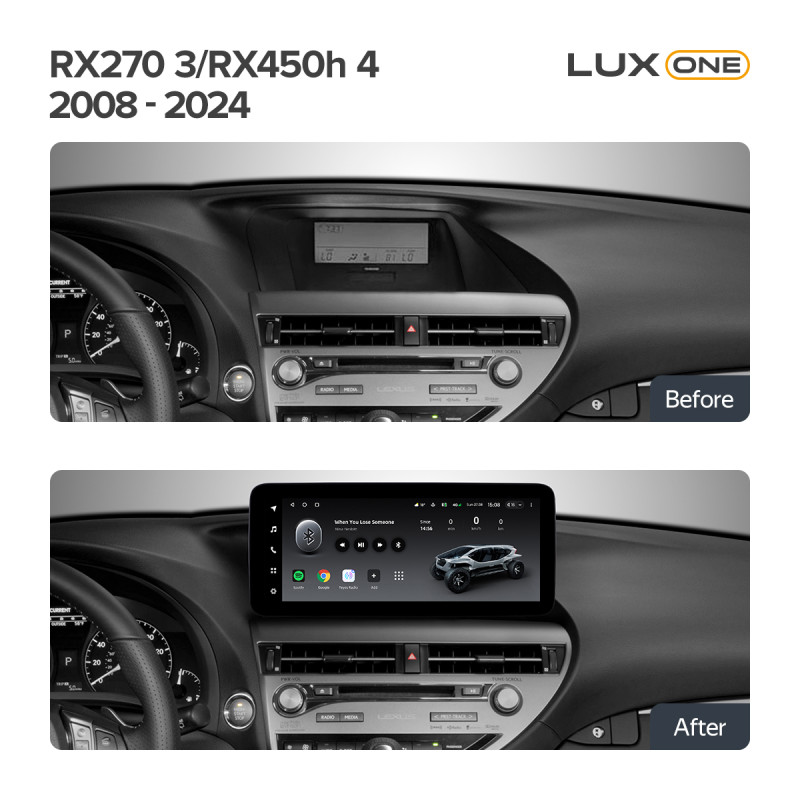 Android head unit Teyes LUX ONE 6+128 Gb with 360° surround view° Lexus RX270 3 RX450h 3 AL10 2008-2015 RX450h 4 AL20 (C1) 2015-2024 12.3" (L3)