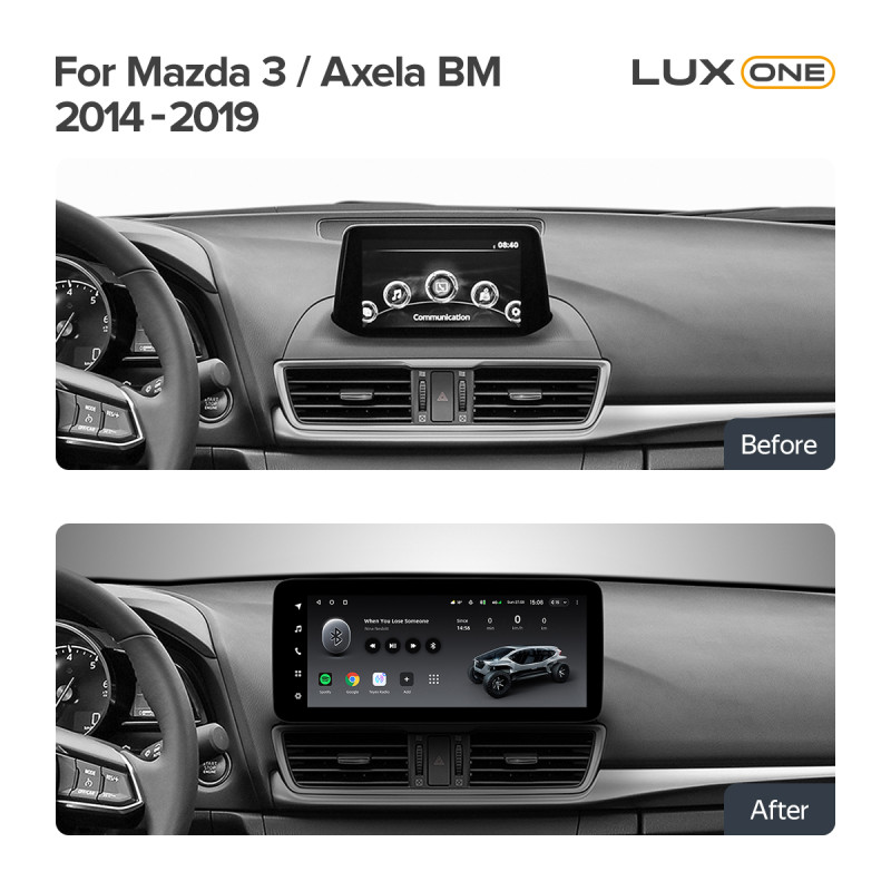 Stacja głośnikowa Teyes LUX ONE 6+128 GB z panoramicznym wyświetlaczem 360° do Mazdy 3 (Mazda3, Axela) BM 2013–2017 (A) 12,3