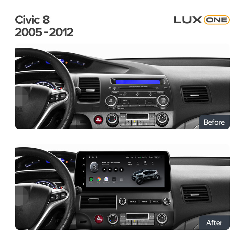 Magallanes Teyes LUX ONE 6+128 GB con vista panorámica 360° para Honda Civic 8 FK FN FD (2005-2012), 12.3