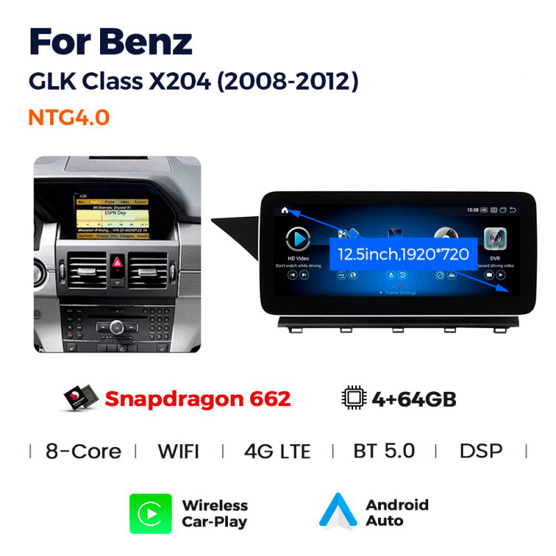 Android head unit AMS MERCEDES BENZ GLK X204 NTG4.0 2008-2012 4+64Gb 12.3"