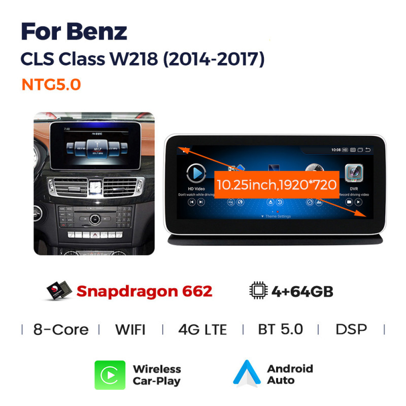 Magazynofon fabryczny AMS Mercedes-Benz CLS W218 NTG5.0 (2014–2017), 4+64 GB, 10,25