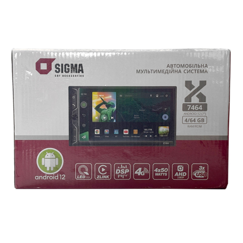 Car multimedia system SIGMA X7464 ANDROID 12 4/64Gb (Refurbished)