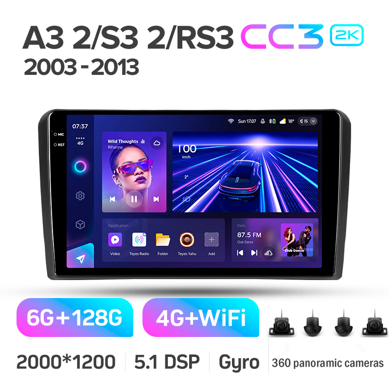 Android head unit Teyes CC3 6+128 Gb with 360° surround view° Audi A3 2 8P 2003-2013 S3 2 2006-2012 RS3 1 2011-2012 9" 2k