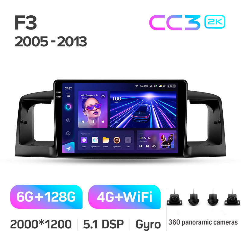 Android head unit Teyes CC3 6+128 Gb with 360° surround view° BYD F3 1 2005-2013 9" 2k