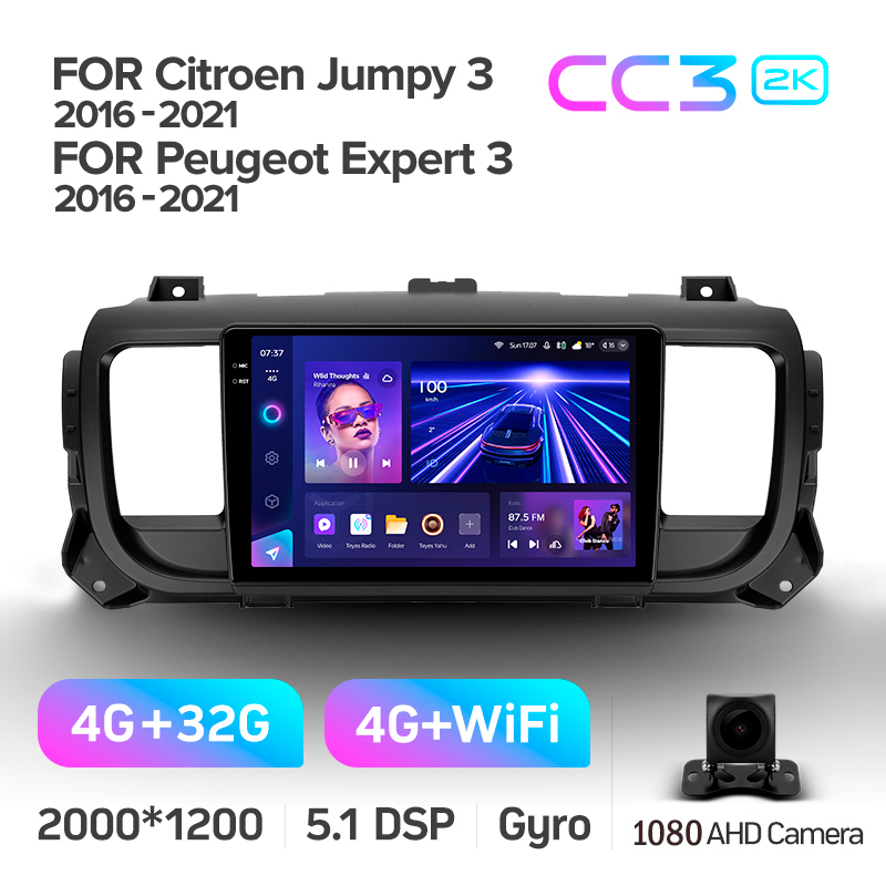 Android head unit Teyes CC3 4+32 Gb Citroen Jumpy III 3 SpaceTourer 1 / Peugeot Expert III 3 2016-2021 9" 2k (L1)
