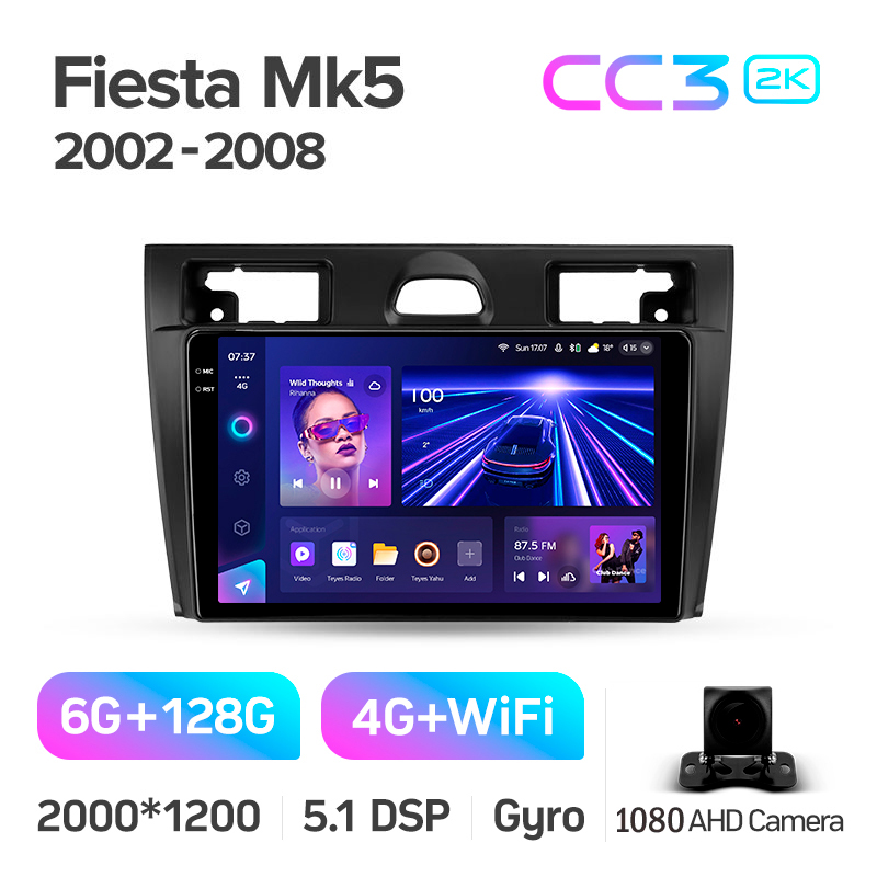 Android head unit Teyes CC3 6+128 Gb Ford Fiesta Mk VI 5 Mk5 2002 - 2008 9" 2k