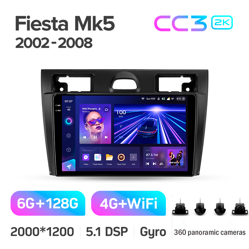 Fahrzeug-Magnetophon Teyes CC3 6+128 GB mit 360°-Rundumsichtkamera für Ford Fiesta Mk VI 5 Mk5 (2002–2008), 9