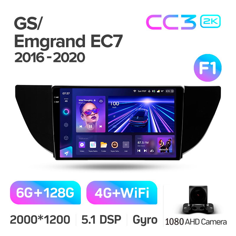 Štátní magnetofon Teyes CC3 6+128 GB Geely GS 2016–2020, Emgrand EC7 1. 2018–2020 (F1), 9