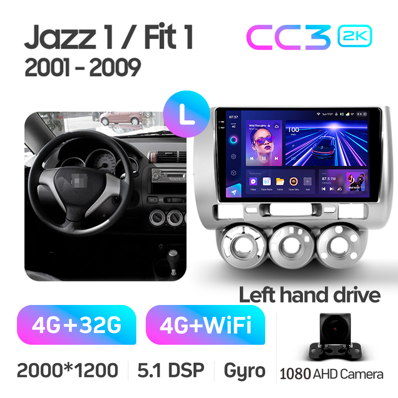 Android head unit Teyes CC3 4+32 Gb Honda Jazz 1 GD Fit 1 2001 - 2009 9" 2k