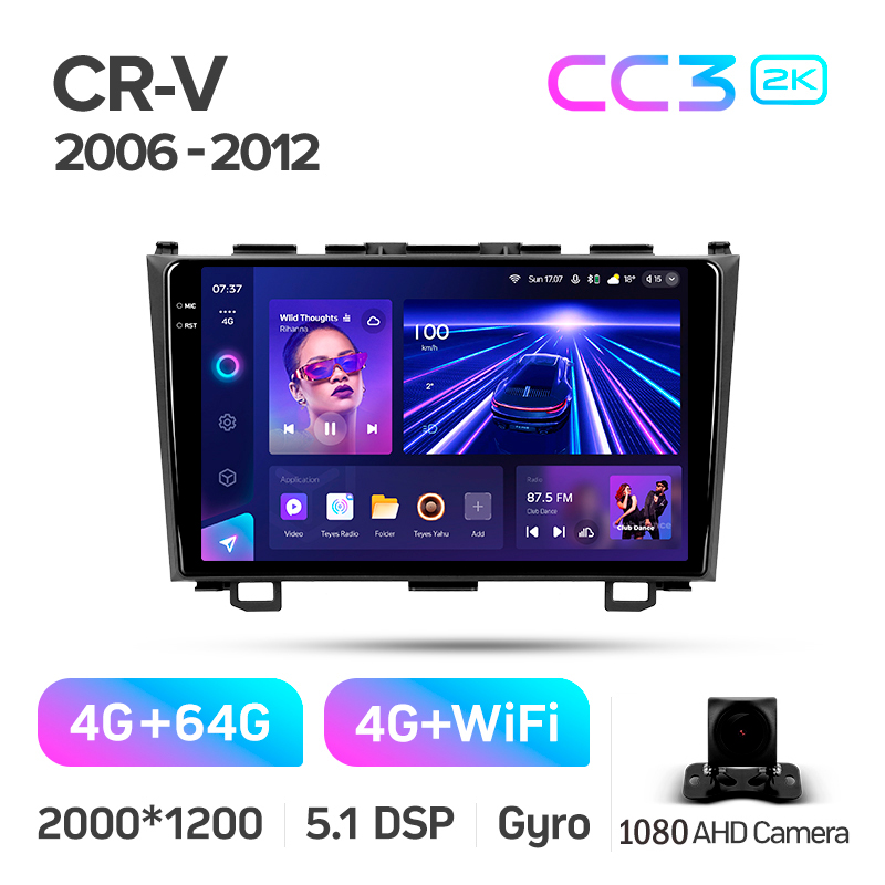 Android head unit Teyes CC3 4+64 Gb Honda CR-V CR-V 3 RE 2006-2012 9" 2k