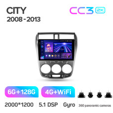 Android head unit Teyes CC3 6+128 Gb with 360° surround view° Honda City 2008-2013 10" 2k