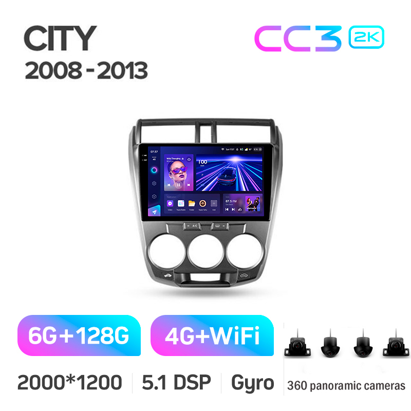 Estéreo de a bordo original Teyes CC3 6+128 GB con pantalla panorámica 360° para Honda City (2008-2013), 10