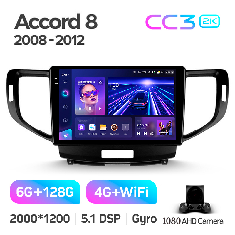 Fest eingebaute Radioanlage Teyes CC3 6+128 GB Honda Accord 8 (2008–2012), 9-Zoll, 2K.