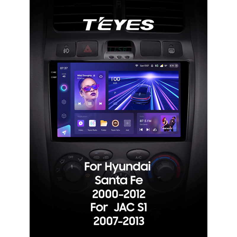 Android head unit Teyes CC3 6+128 Gb with 360° surround view° Hyundai Santa Fe SM 2000-2012 For JAC S1 (Rein) 1 2007-2013 9" 2k