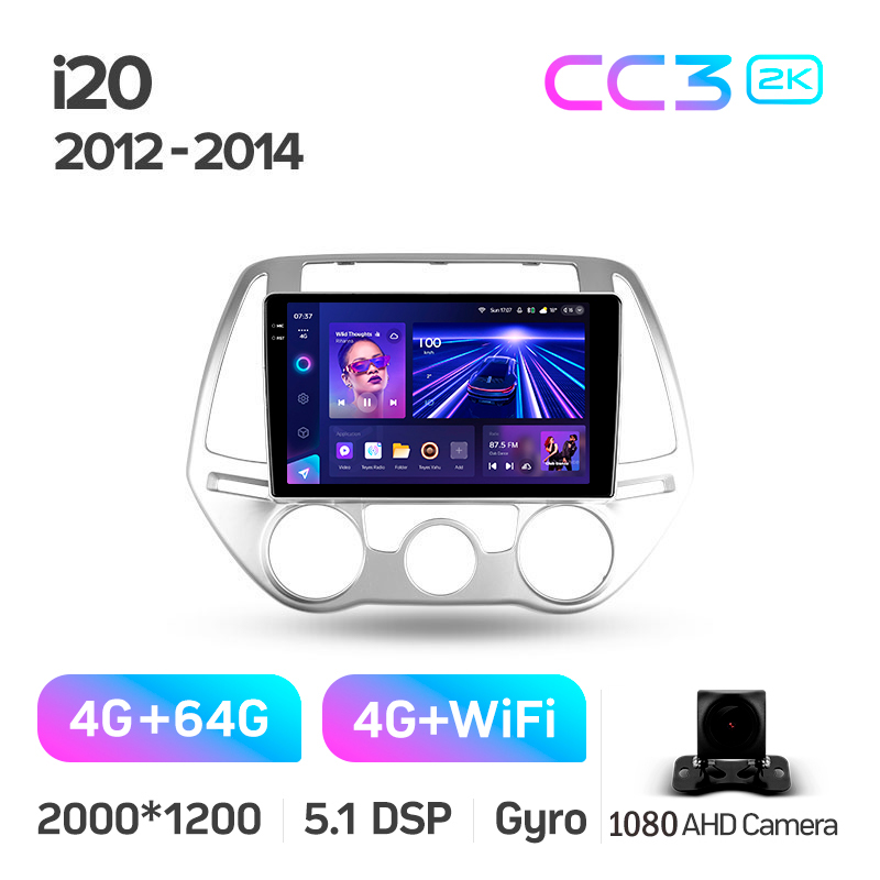 Android head unit Teyes CC3 4+64 Gb Hyundai i20 2 2012-2014 9" 2k