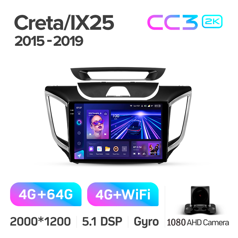 Android head unit Teyes CC3 4+64 Gb Hyundai Creta IX25 2015-2019 10" 2k