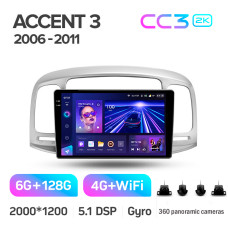 Android head unit Teyes CC3 6+128 Gb with 360° surround view° Hyundai Accent 3 2006-2011 9" 2k