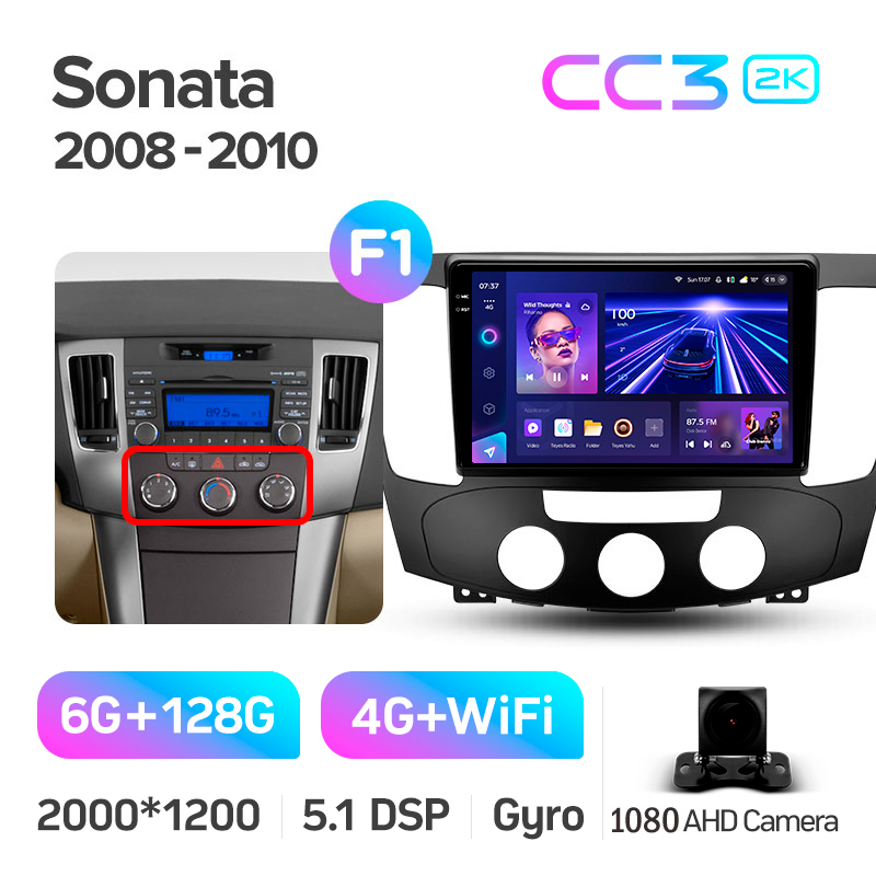 Android head unit Teyes CC3 6+128 Gb Hyundai Sonata NF 2008-2010 (F1) 9" 2k