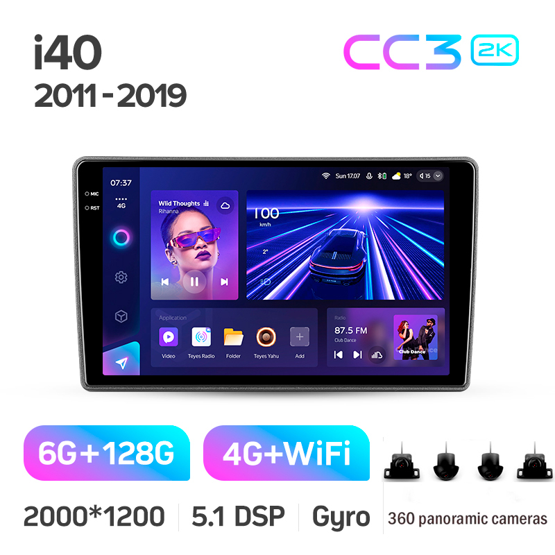 Android head unit Teyes CC3 6+128 Gb with 360° surround view° Hyundai i40 2011-2019 9" 2k