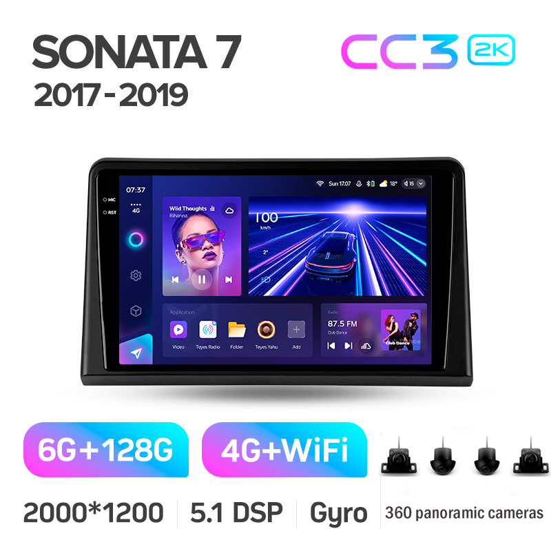 Android head unit Teyes CC3 6+128 Gb with 360° surround view° Hyundai Sonata 7 LF 2017-2019 9" 2k