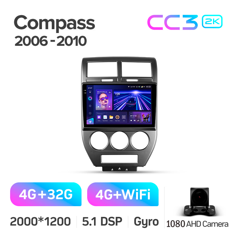 Android head unit Teyes CC3 4+32 Gb Jeep Compass 1 MK 2006-2010 10" 2k (L1)