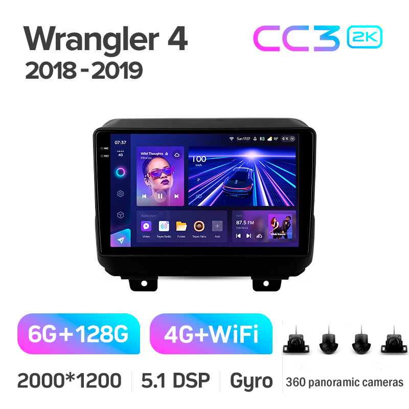 Android head unit Teyes CC3 6+128 Gb with 360° surround view° Jeep Wrangler 4 JL 2018-2019 9" 2k (L1)