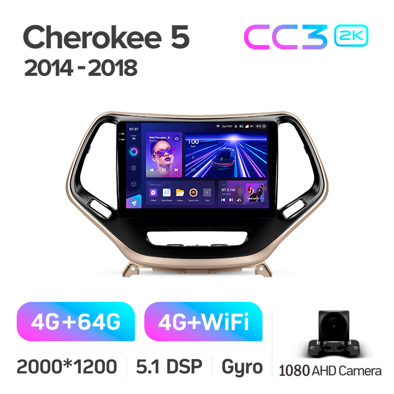 Android head unit Teyes CC3 4+64 Gb Jeep Cherokee 5 KL 2014-2018 10" 2k