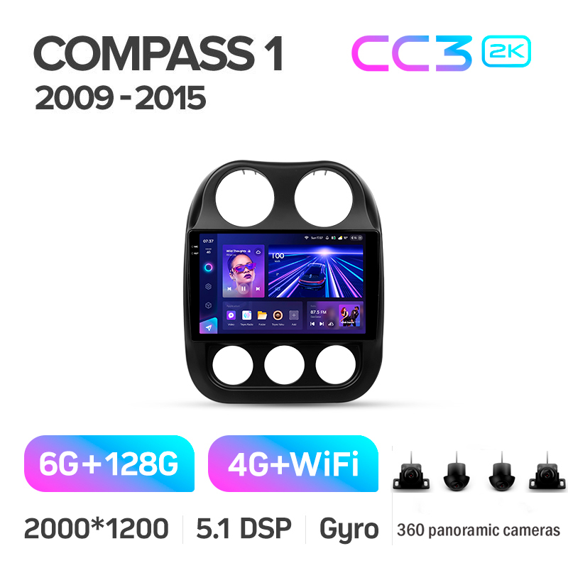 Stamm-Magnetbandgerät Teyes CC3 6+128 GB mit 360°-Rundumsichtkamera für Jeep Compass 1. Generation (2009–2015), 10