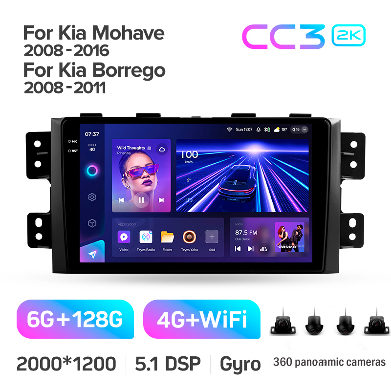 Štátní magnetofon Teyes CC3 6+128 GB s kruhovým pohledem 360° pro Kia Mohave (2008–2016) a Borrego (2008–2011), 9