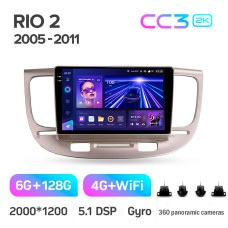 Android head unit Teyes CC3 6+128 Gb with 360° surround view° Kia RIO 2 2005-2011 9" 2k