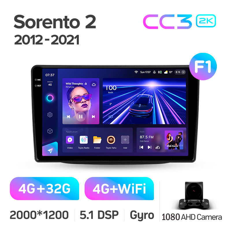 Android head unit Teyes CC3 4+32 Gb Kia Sorento 2 II XM 2012 - 2021 (F1) 9" 2k