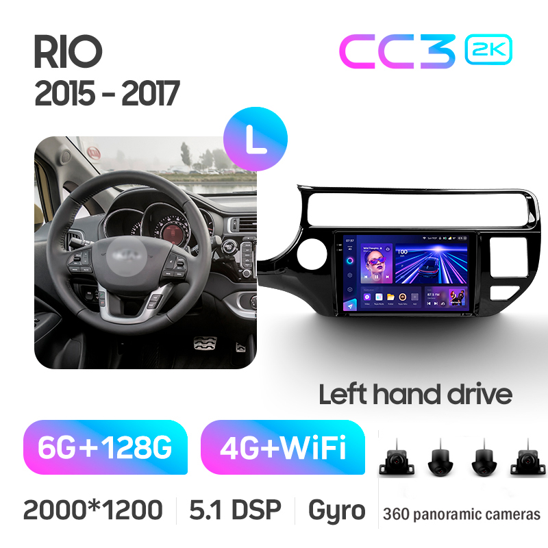 Android head unit Teyes CC3 6+128 Gb with 360° surround view° Kia RIO 4 K3 2015-2017 9" 2k
