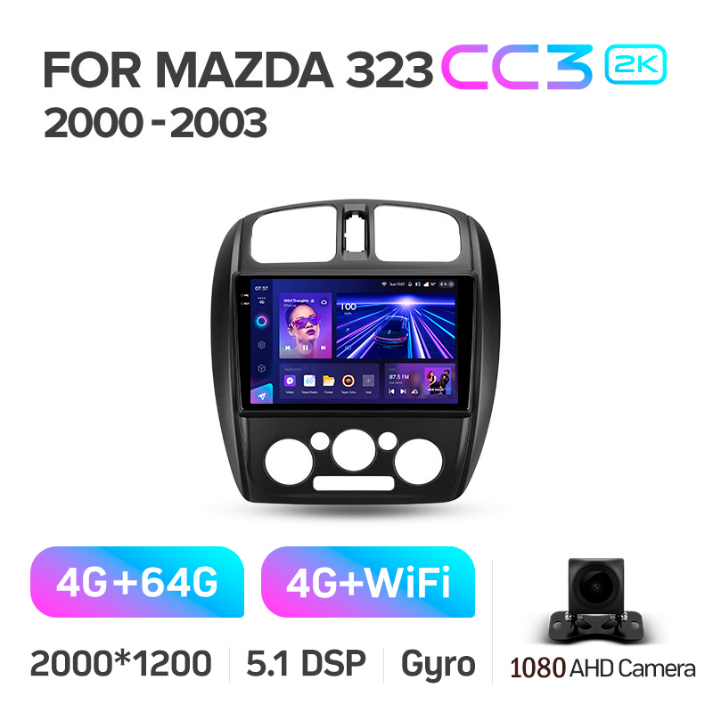 Odtwarzacz CD Teyes CC3 4+64 GB do Mazdy 323 BJ (2000–2003), 9 cali, 2 kanały.