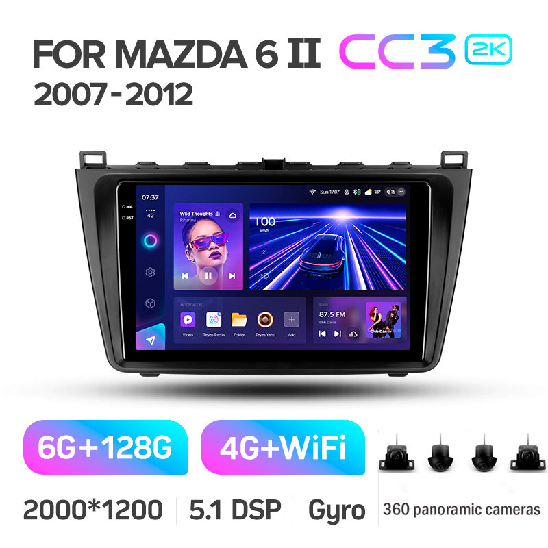 Odtwarzacz multimedialny Teyes CC3 6+128 GB z kamera 360° do Mazdy 6 2 GH (2007–2012), ekran 9