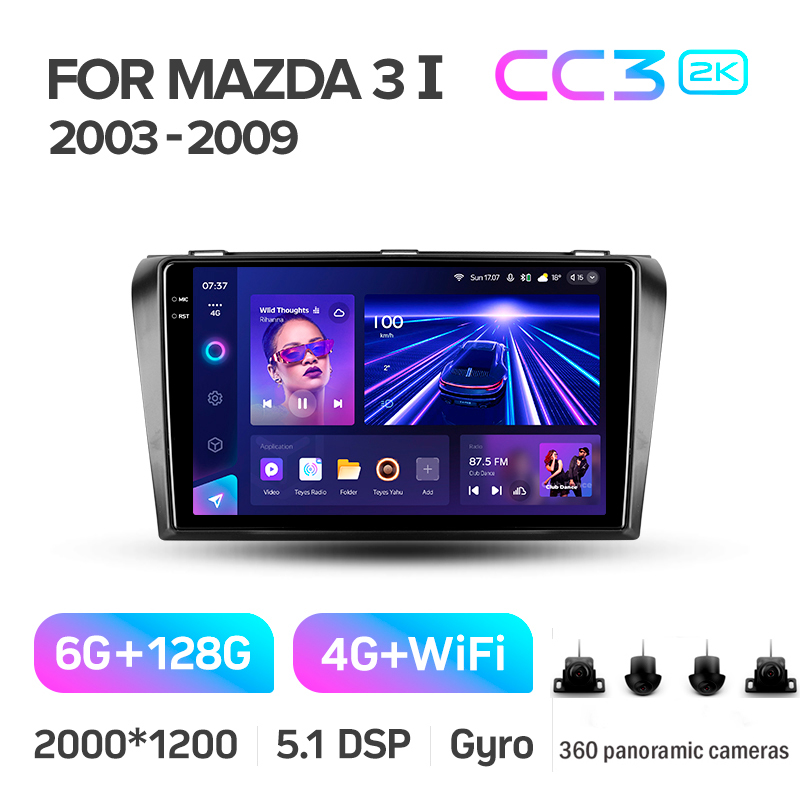 Android head unit Teyes CC3 6+128 Gb with 360° surround view° Mazda 3 1 BK 2003-2009 9" 2k