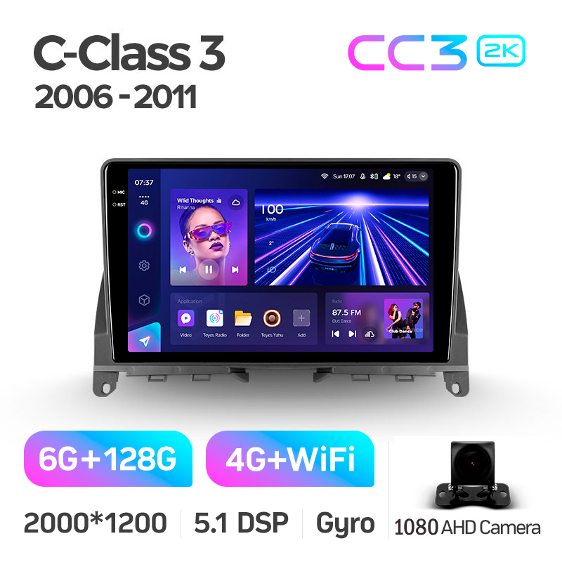 Android head unit Teyes CC3 6+128 Gb Mercedes Benz C Class 3 W204 S204 2006-2011 9" 2k