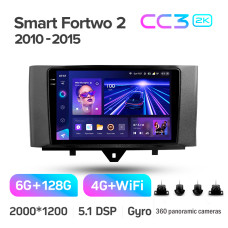Android head unit Teyes CC3 6+128 Gb with 360° surround view° Mercedes Benz Smart Fortwo 2 2010-2015 (F1) 9" 2k