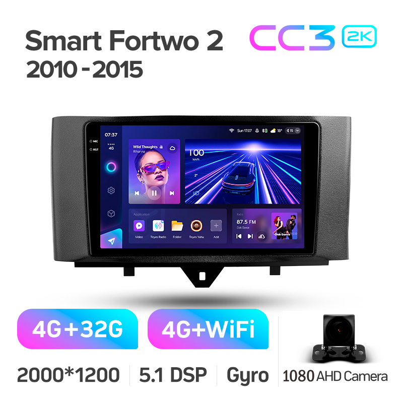 Android head unit Teyes CC3 4+32 Gb Mercedes Benz Smart Fortwo 2 2010-2015 (F1) 9" 2k