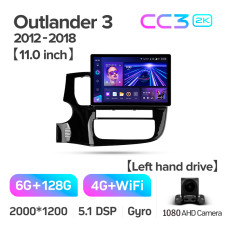 Android head unit Teyes CC3 6+128 Gb Mitsubishi Outlander 3 GF0W GG0W 2012-2018 (B) 11" 2k