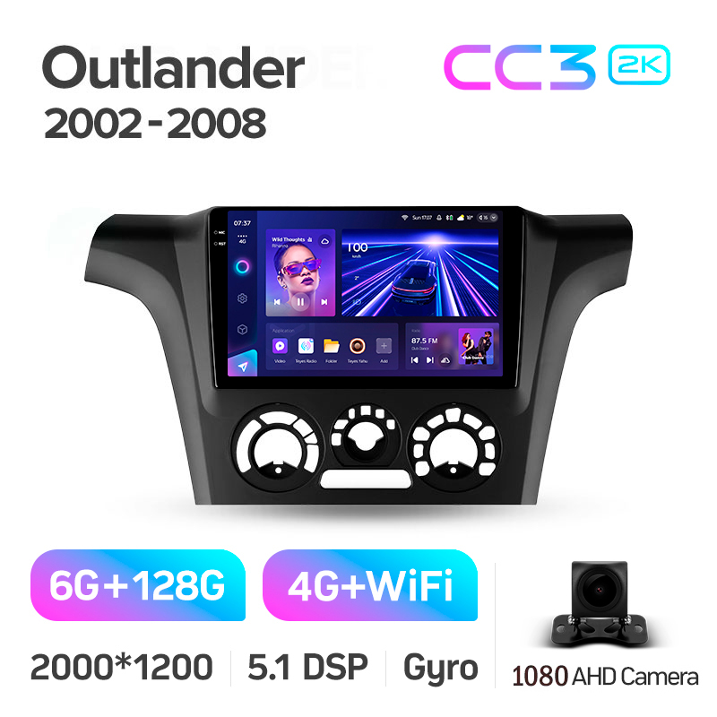 Android head unit Teyes CC3 6+128 Gb Mitsubishi Outlander 1 2002-2008 (F1) 9" 2k