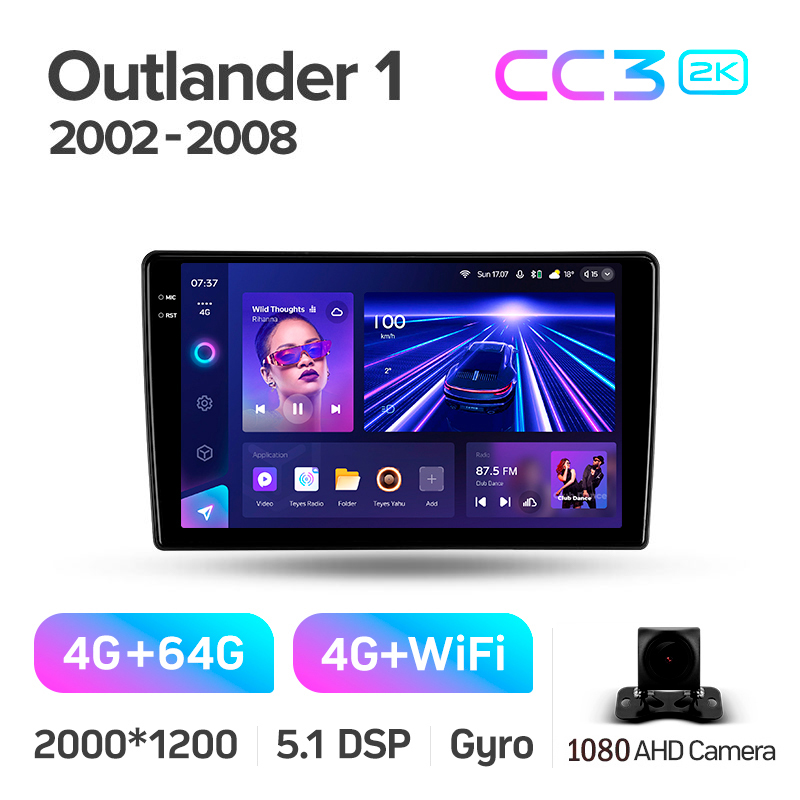 Android head unit Teyes CC3 4+64 Gb Mitsubishi Outlander 1 2002-2008 (F2) 9" 2k
