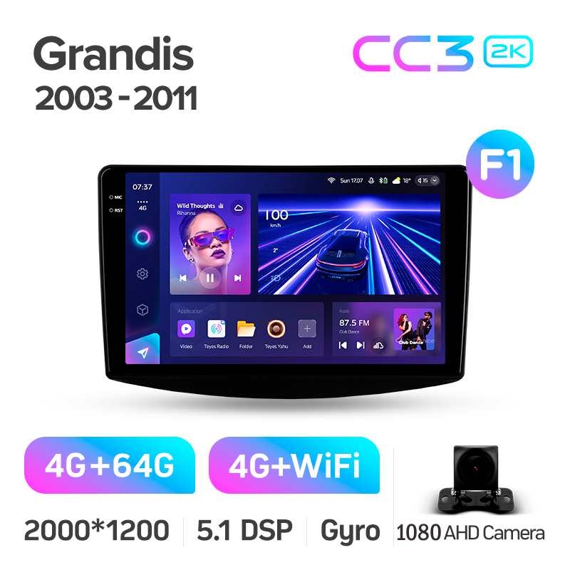 Android head unit Teyes CC3 4+64 Gb Mitsubishi Grandis 1 2003-2010 (F1) 9" 2k