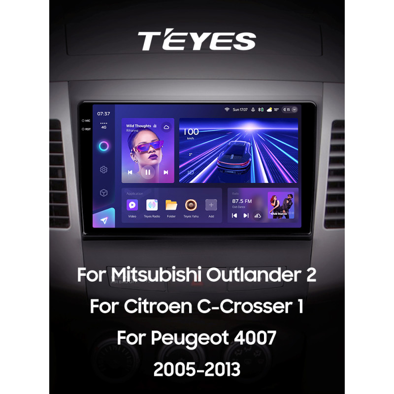 Estéreo de fábrica Teyes CC3 6+128 GB con pantalla panorámica 360° para Mitsubishi Outlander 2 CW0W (2005-2013) / Citroën C-Crosser 1 (2007-2013) / Peugeot 4 (B) 9