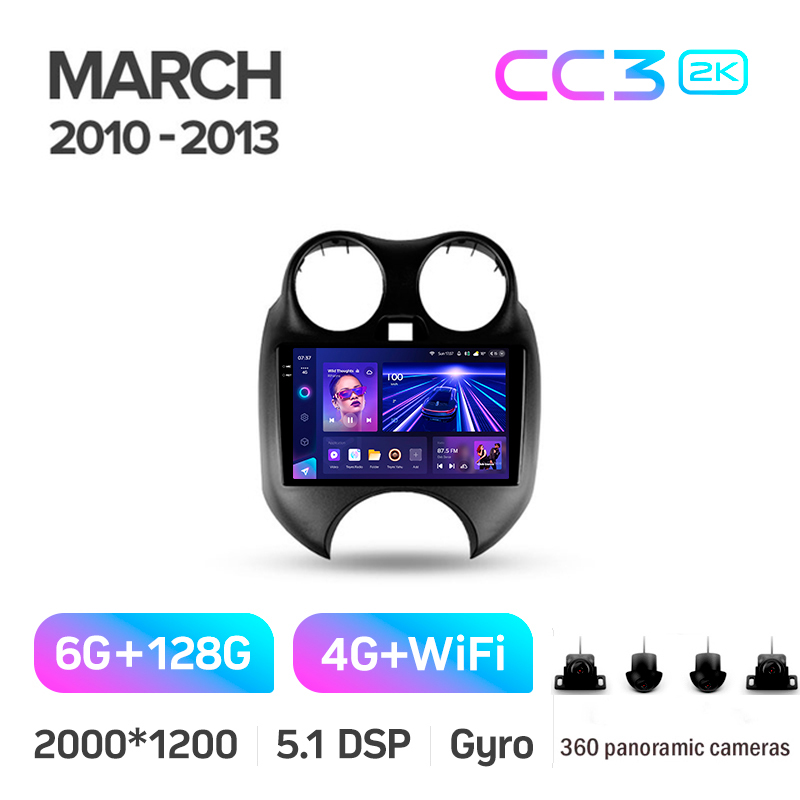 Android head unit Teyes CC3 6+128 Gb with 360° surround view° Nissan March Micra K13 2010-2013 9" 2k