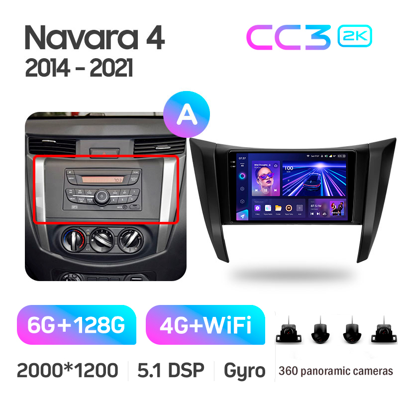 Android head unit Teyes CC3 6+128 Gb with 360° surround view° Nissan Navara D23 IV 4 2014-2021 (A) 9" 2k