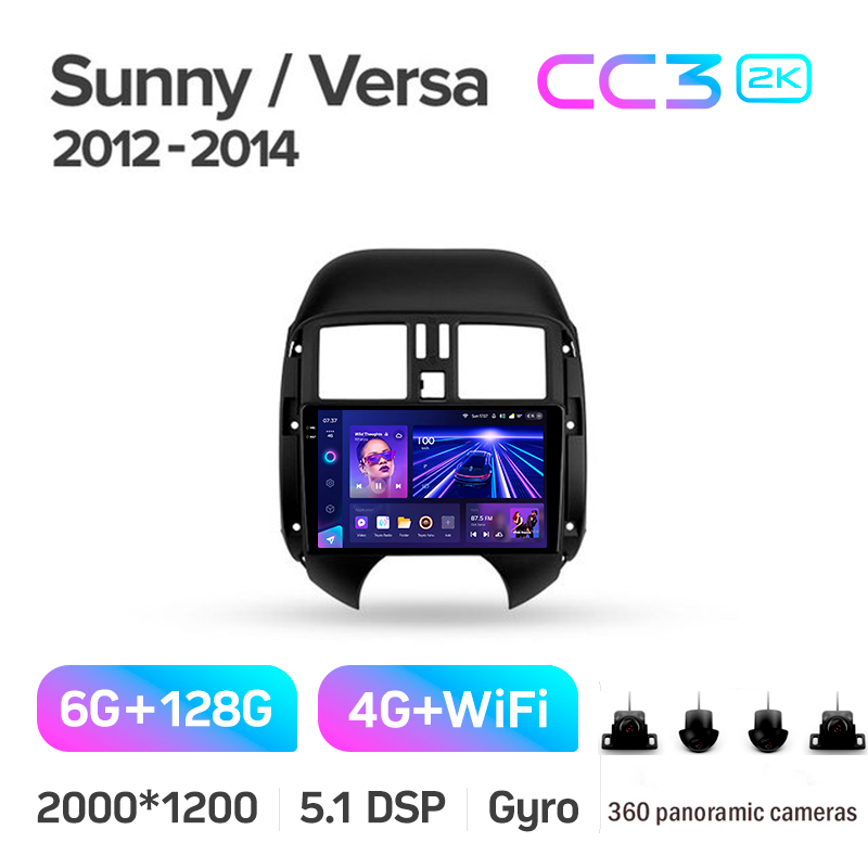 Android head unit Teyes CC3 6+128 Gb with 360° surround view° Nissan Sunny Versa C17 2012-2014 9" 2k