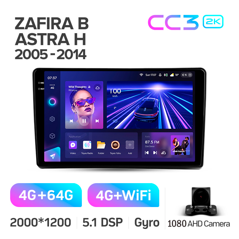 Android head unit Teyes CC3 4+64 Gb Opel Zafira B 2005-2014 For Opel Astra H (F2) 2004-2014 9" 2k